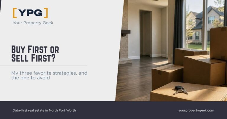 Buy first or sell first? Moving boxes and house keys in an empty living room.