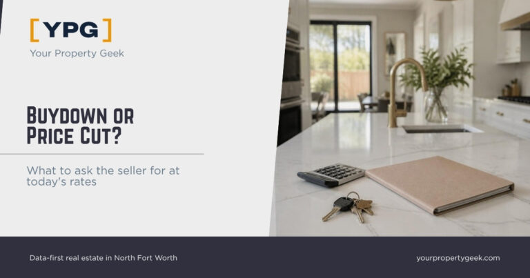 Buydown or price cut? Featured image showing house keys, a closing folder, and a calculator on a kitchen counter