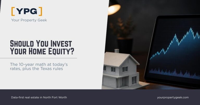 Should you invest your home equity in the stock market? Model house beside a stock chart.
