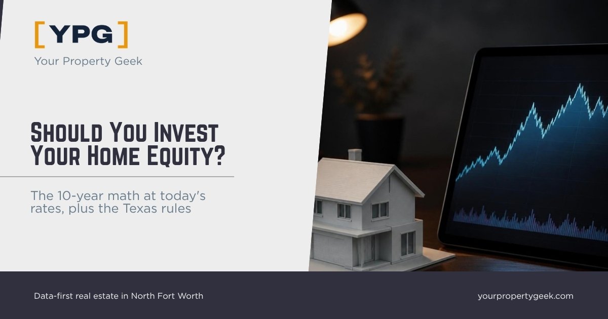 Should you invest your home equity in the stock market? Model house beside a stock chart.